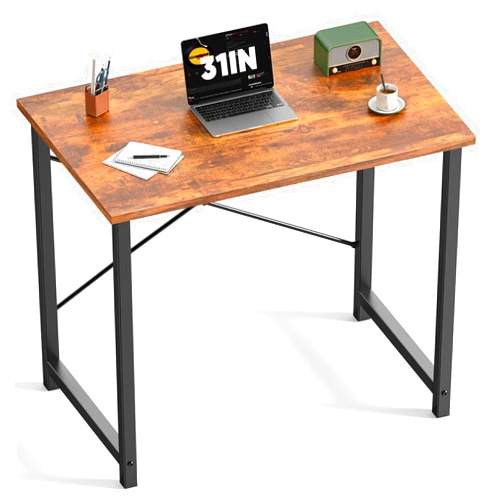 DUMOS 32 in Small Computer Desk for Home Office, Modern Study Work Table Simple Style for Bedroom, Writing Desks with X-Shaped Reinforcement, Rust
