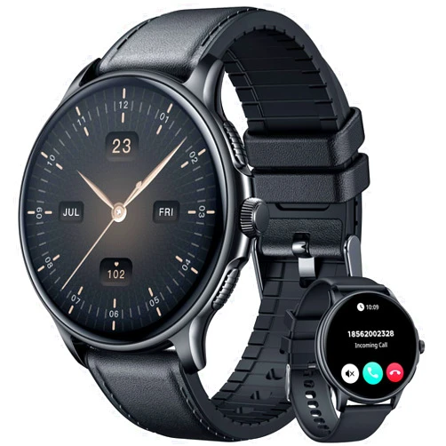 CatShin Smartwatch for Men Fitness Tracker: Black Smart Watches (Answer/Make Calls) 1.43’’ AMOLED Touchscreen with Waterproof Heart Rate Blood Pressure Health Monitor Sport Pedometer Compatible Android iOS