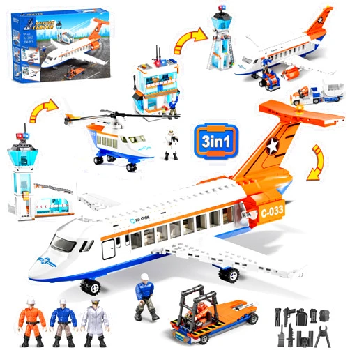 KOJAYHOL City Passenger Airplane Building Set for Boys, 3 in 1 Plane Helicopter Toy Kit with 3 Airport Staff, Terminal, Baggage Truck, Radar Tower, STEM Toy Gift for Kids Girls 6 7 8 9 10+ Years Old (796 PCS)