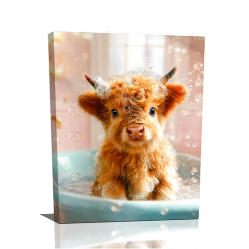 Koznute Funny Highland Cow Bathroom Decor Wall Art Cow In Bathtub Pictures Canvas Cattle Toilet Restroom Painting Print Farm Animal Artwork Decorations Gifts 16