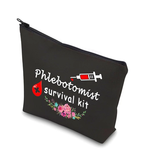 GENERIC WCGXKO Phlebotomist Survival Kit Phlebotomy Graduation Gift for Technician Hematologist Medical Technologist Zipper Pouch Makeup Bag (Phlebotomist Survival black)
