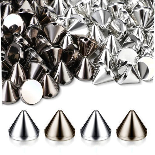 Waydress 200 Pieces Spike Studs Bead Bullet Cone Sew On, Glue On, Sewing Bracelets (Black, Silver)