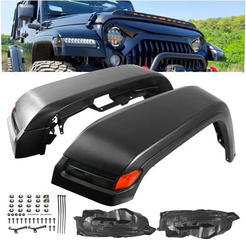 PARTREE Front Fender Flares w/Lights Compatible with 2007-2017 Wrangler JK High Top Flares 2PCS