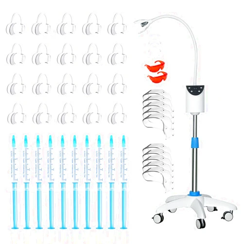 EZGO Dental Mobile Teeth Whitening Lamp Cold Bleaching Teeth Whitening Blue Light Machine LED Teeth Whitener Accelerator Light,Teeth Whitening Gel Refill Pack, 20 Pieces C-Shape Cheek Retractor