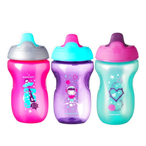 Tommee Tippee Non-Spill Toddler Sippee Cup, 9+ Months, 10 Oz, 3 Count, Girl, Pink/Purple/Green