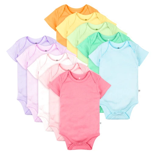 HonestBaby 10-pack Short Sleeve Bodysuits One-piece 100% Organic Cotton for Infant Baby Boys, Girls, Unisex