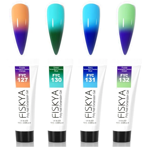 Fiskya Poly Gel Nail Kit, 4 Colors 18g/tube Temperature Color Changing Colors Nail Builder Gel Nail Enhancement Gel Kit Gradation Nail for Home DIY Nail Manicure Art