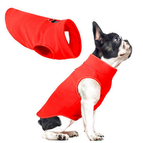 AURUZA Red Fleece Dog Sweater Vest, Warm Pullover Jacket for Small to Large Dogs, Stretchy Vest with D Ring Leash (Red, L)
