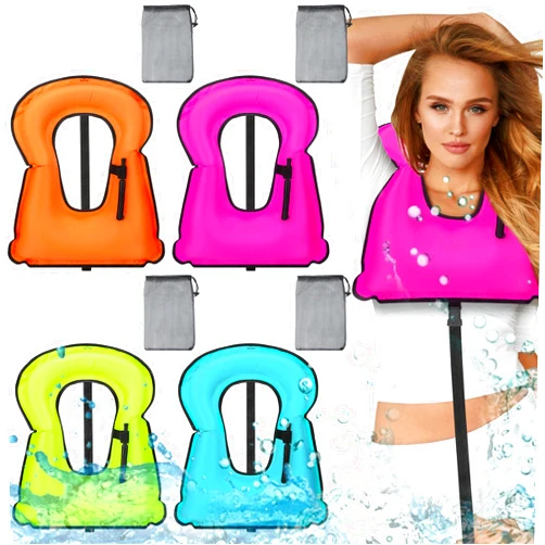 Wettarn 4 Pcs Snorkel Vest Adults Portable Inflatable Swim Vest Buoyancy Aid Swim Jackets with Portable Storage Bag for Adult Youth Kids Snorkeling Swimming Diving Safety, Green, Orange, Blue, Pink