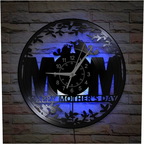 TIMEGLOW 12' Wall Clock 7 Color LED Backlight, Modern Night Light Vinyl Record Wall Clock Silent Non Ticking Wall Watch Clock for Bedroom Living Room Kitchen Mom Thanksgiving Gift