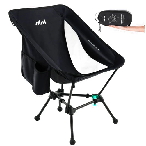 MISSION MOUNTAIN Compact Camping Chair, Lightweight Folding Camp Chairs for Adults, Portable Camping Chair, Ultralight Backpacking Chair for Outdoor, Beach, Picnic, Hiking - Black