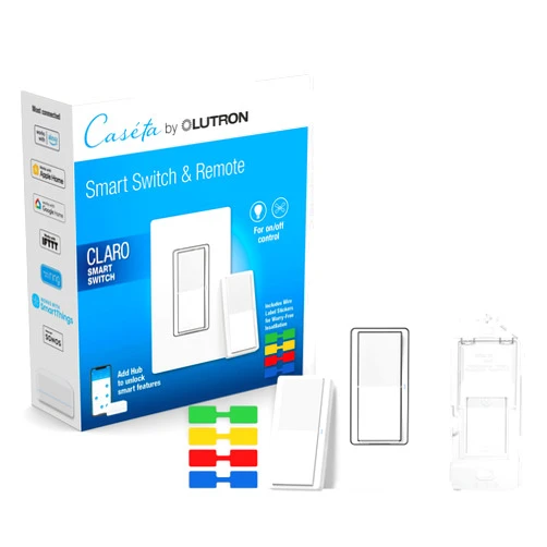 Lutron Caseta Smart Lighting Kit w/Claro Smart Switch, Pico Paddle Remote & More, Works w/Alexa, Apple Homekit, Google Home (Hub Required), 5A Single Pole/3-Way, Neutral Required, DVRF-PKG1S-WH