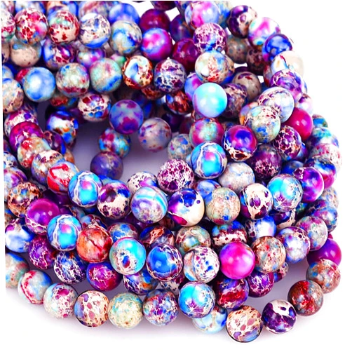 Jmzothie 8mm Sea Sediment Imperial Jasper Beads for Jewelry Making，Purple Galaxy Sea Sediment Imperial Jasper Gemstone Loose Stone Beads (8mm, Colorful Imperial Jasper-45pcs)