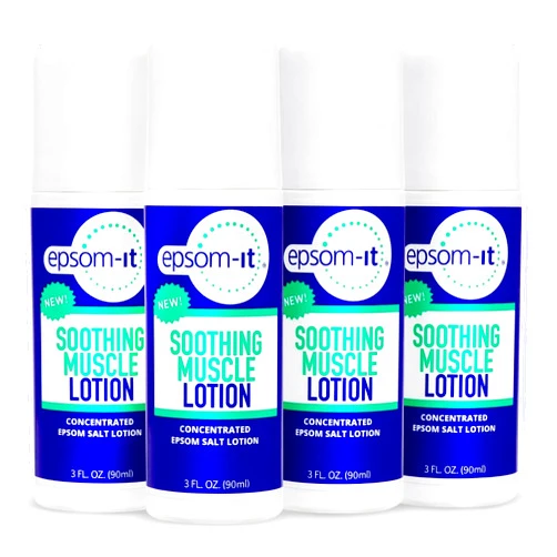 EPSOM-IT Soothing Muscle Lotion - Roll On Epsom Salt Lotion with Arnica for Muscle Aches and Stiffness, Leg Cramps, Knees and Tired, Achy Feet, Topical Magnesium Cream, 3oz. 4-Pack