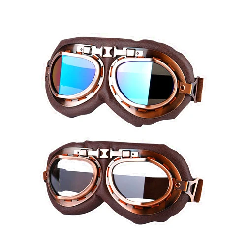 LJDJ Motorcycle Goggles, 2 Pack Vintage Pilot Style Riding Goggle Burning Man Goggles for Men Women Youth Adult