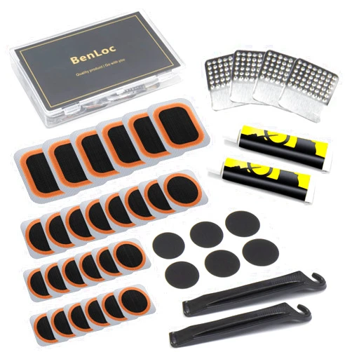 Dexnoca Bike Tire Repair Kit, Bycicle Inner Tube Puncture Patch Kits, Vulcanizing Patches,Glueless Patchs,Lever for Motorcycle BMX Cycling MTB Road Mountain Bicycle A4