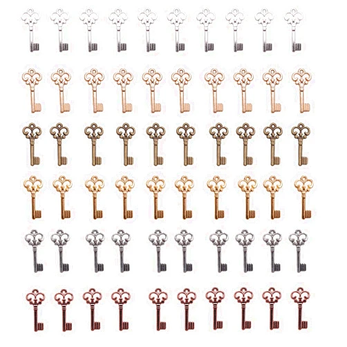 Ruwado 60 Pcs Keys Charm Vintage Multi Color Small Metal Pendants for DIY Jewelry Making Findings Craft Project Christmas Thanksgiving New Year Gift Handmade Necklace Bracelet Keychain