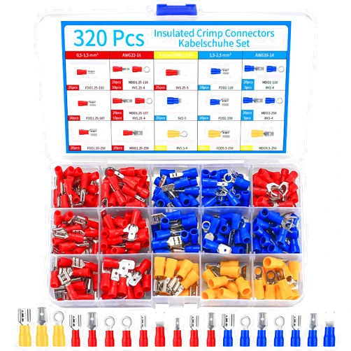 ALAHUGYEF 320 Pcs Insulated Wire Crimp Connectors, Electrical Cable Connectors Assorted, Male/Female Wire Crimp Terminals, U-Type Fork Spade Butt Ring Connector Assortment Kit