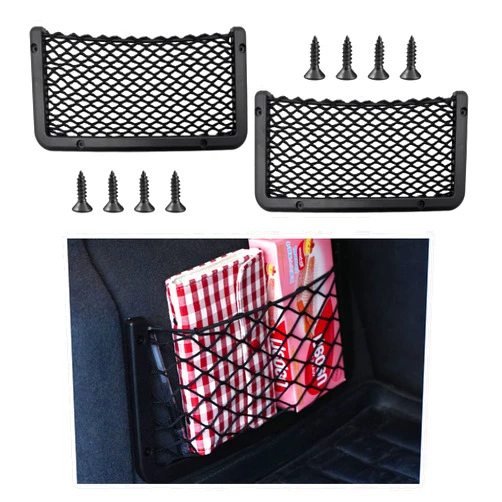 Kewucn 2 PCS Car Storage Net Bag, ABS Plastic Frame Auto Mesh Net Holder with Secure Screws, Universal Vehicle Seatback Net Pocket Organizer Acessories for Automotive RV Home (Small)