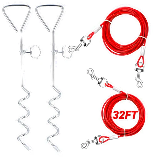Amylove 2 Set Dog Tie Out Cable and Stake 30ft Leash Chain 16