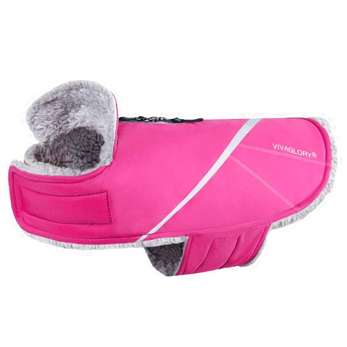 VIVAGLORY Snowrap Dog Coat, Jacket with Harness Hole, Dog Coat for Winter & Cold Weather, Fluffy Warm Fleece Lined Reflective Water Resistant for Puppy, S, Fuchsia