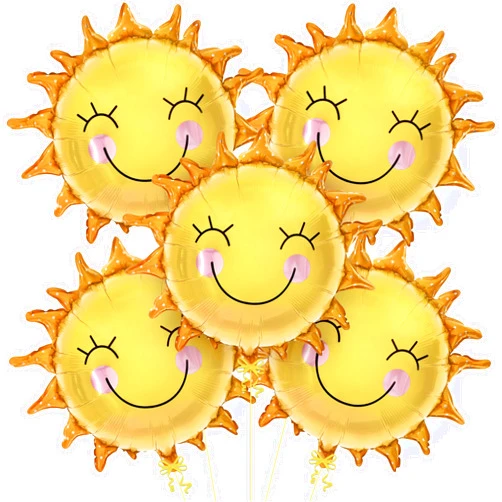KatchOn Smile Face Sun Balloons - 26 Inch, Pack of 5 | Mylar Sunshine Balloons for First Birthday Decorations