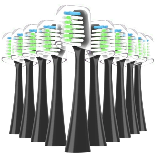 Mullburry Compatible with Waterpik Complete Care 9.0 (CC-01), 5.0 (WP-862) Sonic Electric Toothbrush Replacement Brush Heads STRB-10WB, Soft Bristle, 10 Pack (Black)