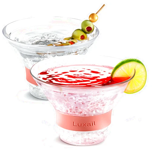 Luxail Martini Glasses, Plastic Reusable Insulated Freeze Martini Cooling Cups, Gel Chiller, Double Wall Stemless Martini Glasses Set of 2, 9 Oz Capacity, Martini Gifts, 2 Reusable Cocktail Straws