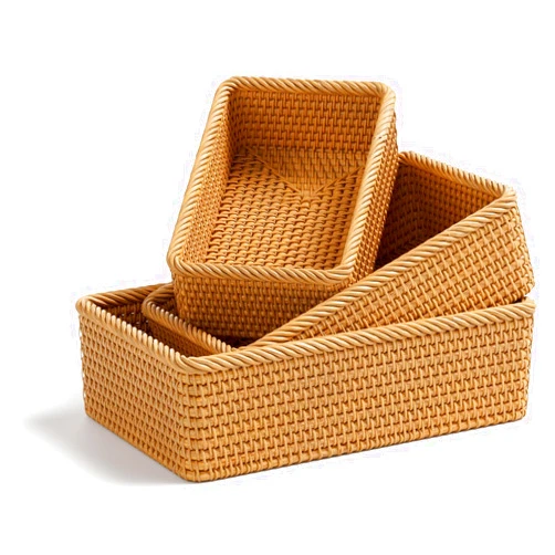 CYTGOUPER Rectangular Rattan Storage Basket, Decorative Shallow Wicker Box, Rustic Shallow Basket for Kitchen Home Organizing Serving (M)