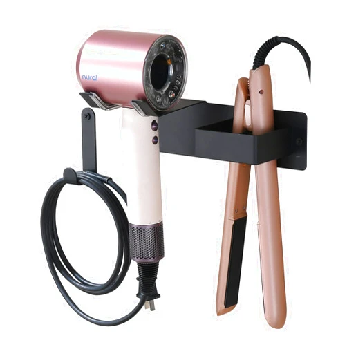 UEMUSI Hair Dryer Holder Wall Mounted, Hair Tool Organizer Wall Mount for Bathroom, Stainless Steel Hair Dryer Holder, Blow Dryer Holder Adhesive/Drilling Hair Dryer and Straightener Holder Black UEMUSI