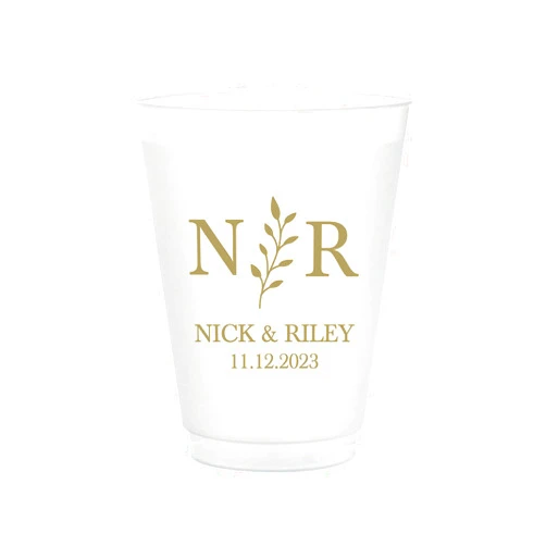 Factory21store Personalized Elegant Designed16oz Frosted Flex Cups for Weddings, Rehearsal Dinner, Anniversary, Engagement Party Favors, Excellent Durability with Ease of Disposable, BPA-Free