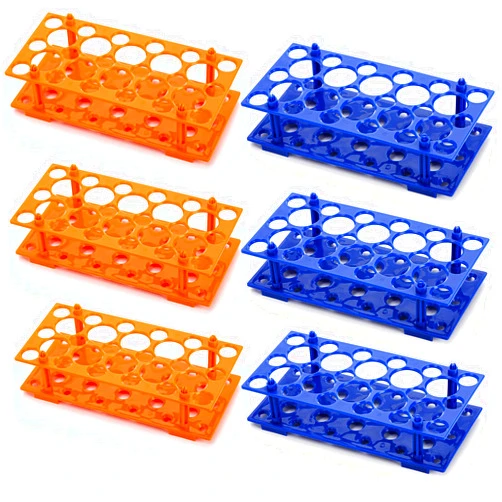 Lawei 6 Pack 28 Well Test Tube Rack, Laboratory Centrifuge Plastic Tube Holder, Detachable Plastic Stand, Storage Test Tube Rack for 10ml / 15ml / 50ml Tube, Blue and Orange