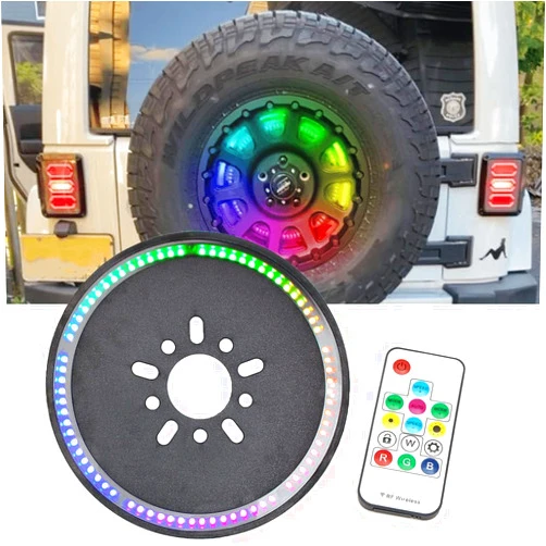 Tänzedzm RGB Spare Tire Brake Light,RGB brake light spare tire, Rear Tire Light, Third Brake Light Wheel Light LED Ring Compatible with Jeep Wrangler JK 2007-2018