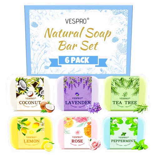 VESPRO Natural Bar Soap Gift Set with Olive Extract, Perfect Fancy Soaps for Women Gifts, Handmade Bar Soap for Teen Girls, Travel Size Soap Bar, Thank You Gifts for Mom, Party Favors for Guests(Pack of 6)