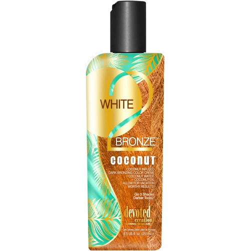 Devoted Creations White 2 Bronze Coconut - Color Enhancing Dark Bronzing Tanning Lotion with Coconut Water & Coconut Oil 8.5 oz.
