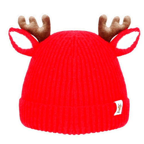 COMNICO Winter Hat for Kids, Antlers Reindeer Crochet Knitted Baby Beanie Hat Christmas Hat Thick Winter Warmer Cap Girls Accessories for Baby Boys Toddler Girl Red