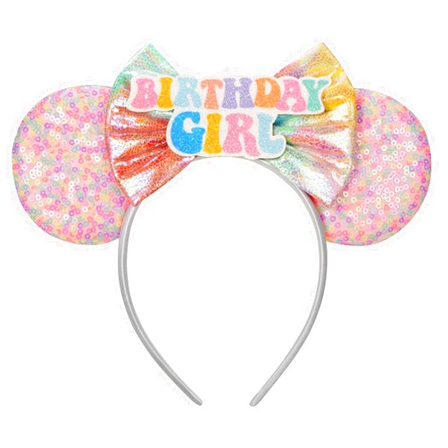 Seamoy Sequin Minnie Ears Headband,Minnie Themed Birthday Decorations, Birthday Girl Shirt Accessories, Birthday Mouse Ears Headband(Rain-bow Birthday)