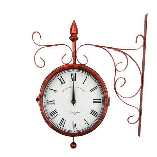 MYOYUE Retro Study Living Room Stand Double-Sided Wall Clock Easy to Read Hands Indoor and Outdoor Iron Wall Clock