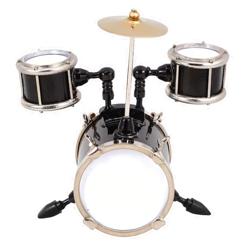 LOGOFUN Mini Drum Model Miniature Drum Set Model Tiny Musical Instrument Prop for Doll House Desktop Decorations - Black