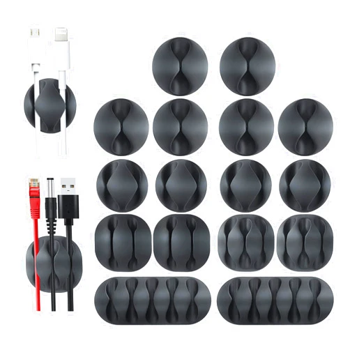 Starkitchen 16Pcs Cord Holder Black Self-Adhesive Cord Clips Desk Cable Management for Home or Office