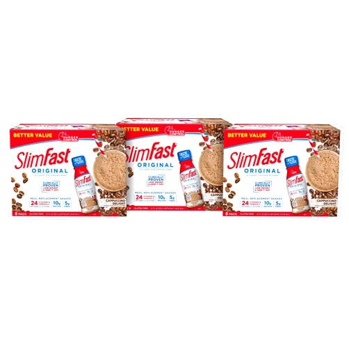 SlimFast Original Cappuccino Delight Shake – Ready to Drink Weight Loss Meal Replacement – 10g Protein – 11 Fl. Oz. Bottle – 8 Count (Pack of 3) - Pantry Friendly