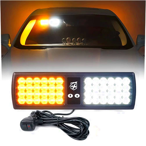 Xprite White Amber 48LED Visor Strobe Flashing Lights Interior Windshield Sunshield Hazard Warning Lights for Law Enforcement Emergency Vehicles Trucks