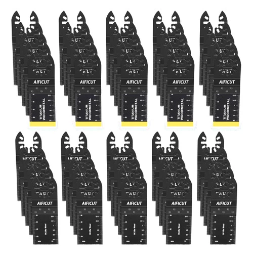 AIFICUT 50pcs Wood Plastics Metal Multitool Blades Titanium oscillating Saw Blades Quick Release Fit Dewalt Tools Bosch Porter Cable Black & Decker Rockwell Ryobi Milwaukee Chicago Craftsman Makita…
