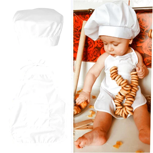 SPOKKI Baby Photography Prop, Chef Hat Apron Photo Props Costume Come with 2PCS Photography Hair Clips for Infant Twins | 6-24 Months (Boy)
