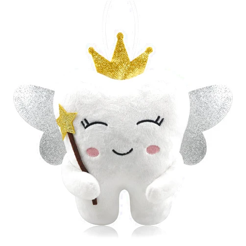 Thootyriaf Tooth Fairy Pillow with Shiny Wings Embroidered Tooth Fairy Doll with Pocket Crystal Velvet Tooth Fairy Souvenir Boy Girl Gift (White) (White)