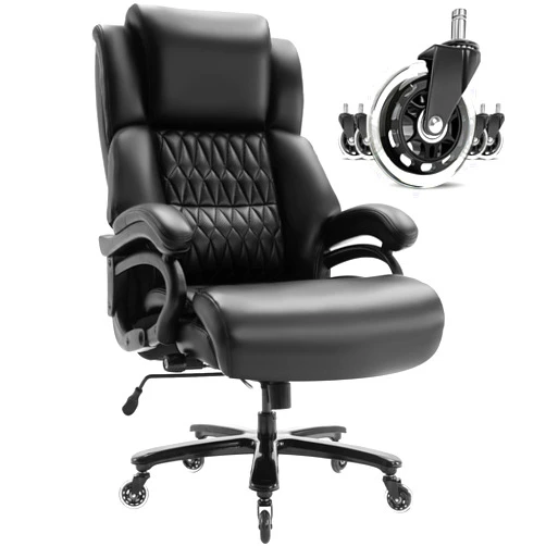 YORICK Big and Tall 400lbs Office Chair - Adjustable Lumbar Support Quiet Rubber Wheels Heavy Duty Metal Base, High Back Large Executive Computer Desk, Thick Padded Ergonomic Design for Back Pain (Black)
