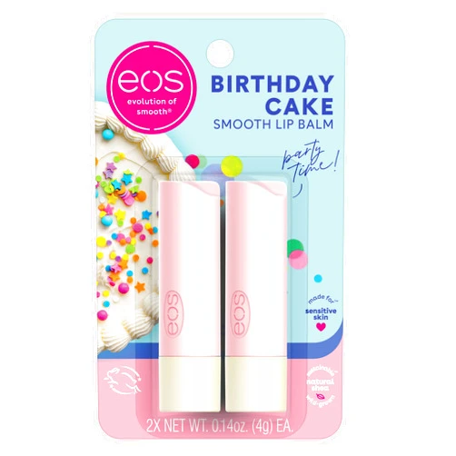 eos Natural Shea Lip Balm- Birthday Cake, Dermatologist Recommended for Sensitive Skin, All-Day Moisture Lip Care Products, 0.14 Ounce (Pack of 2)