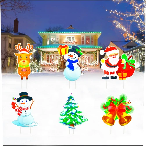 VIEKIER Christmas Yard Signs Stakes Yard Signs Outdoor Decorations Pack of 6 Xmas Holiday Winter Wonderland Yard Sign Santa, Snowman, Candy, Tree, Reindeer,Bell for Christmas Yard Decorations
