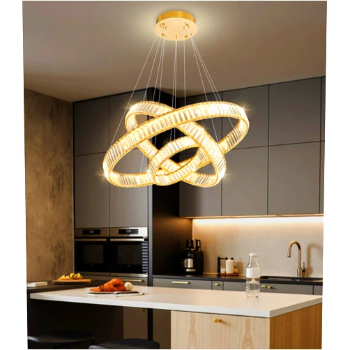 Dolria Modern 3 Ring Chandelier Crystal Chandeliers for Dining Room Round LED Dimmable Ceiling Light Fixture for Living Room Bedroom Lighting Gold