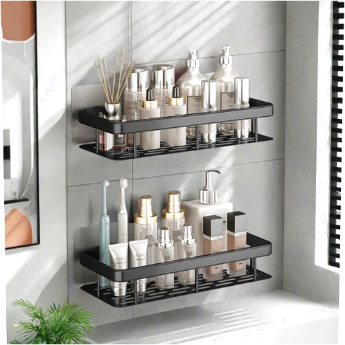 ZWMYYXGS Shower Caddy 2 Pack, Adhesive Shower Organizer No Drilling Shower Shelves for Inside Shower Waterproof Rustproof Aluminum Shower Shelf, Bathroom Organizers and Storage, Black